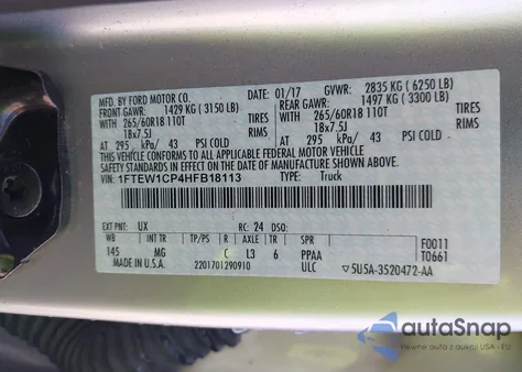 2017 Ford F-150 Xlt z USA, uszkodzony, nr VIN 1FTEW1CP4HFB18113